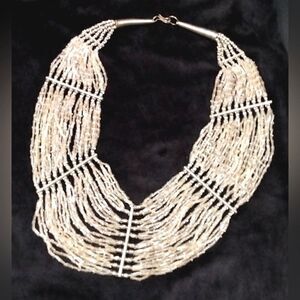 Vintage Clear Glass Beaded Beads Silver Waterfall Necklace Formal Party Bridal